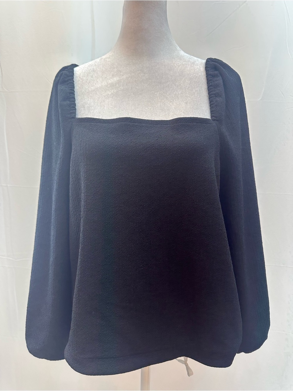 Madewell Black Textured Square-Neck Long Sleeve Top L NWTS